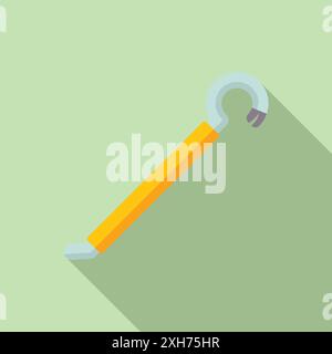 Crowbar tool lying isolated on green background Stock Vector