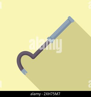 Crowbar is lying on a yellow background, casting a long shadow Stock Vector