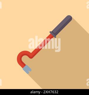 Red crowbar is lying on a beige background, casting a long shadow Stock Vector