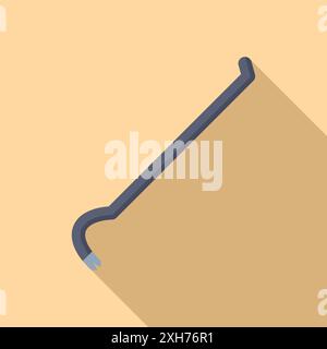 Crowbar tool illustration casting a long shadow on a light brown background Stock Vector