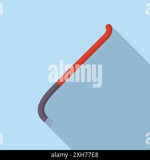 Red crowbar lying on a blue background, casting a long shadow Stock Vector