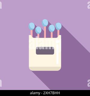 Box of matches with blue tips is depicted in this icon illustration Stock Vector