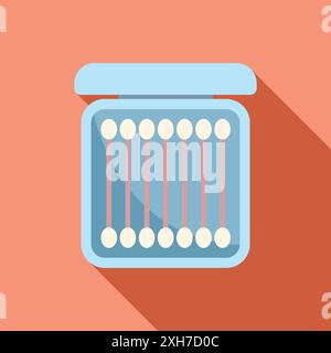 Box is standing open revealing cotton buds on a pink background with a shadow Stock Vector