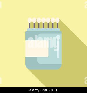 Cotton buds box standing on yellow background with long shadow Stock Vector