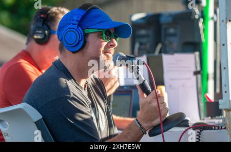 Allentown, United States. 11th July, 2024. Casey Fosbenner broadcasts live during WMMR's Day Off At Dorney Park Thursday, July 11, 2024 at Dorney Park in Allentown, Pennsylvania. ( Credit: William Thomas Cain/Alamy Live News Stock Photo