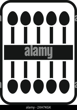 Black cotton buds in opened rectangular plastic box, top view Stock Vector