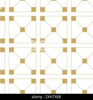 Abstract geometric pattern with squares, stripes, lines. Seamless vector background. White and gold ornament. Modern reticulated graphic design. Stock Photo