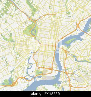 Road map of Philadelphia in Pennsylvania. Contains layered vector with roads water, parks, etc. Stock Vector