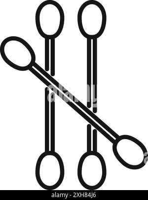 Black outline icon of cotton buds lying on a white background Stock Vector