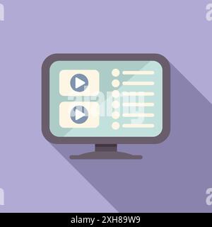 Computer showing video player interface with playlist and buttons for choosing and playing video files Stock Vector