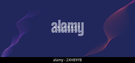Abstract dark blue, purple geometric digital future technology flowing line background. Yellow-green-navy blue gradient wave lines texture web banner Stock Vector