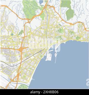 Road map of Malaga in Spain. Contains layered vector with roads water, parks, etc. Stock Vector