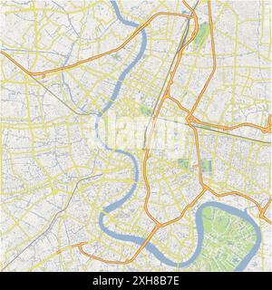 Road map of Bangkok in Thailand. Contains layered vector with roads water, parks, etc. Stock Vector