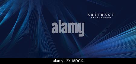 Abstract dark blue, purple geometric digital future technology flowing line background. Yellow-green-navy blue gradient wave lines texture web banner Stock Vector