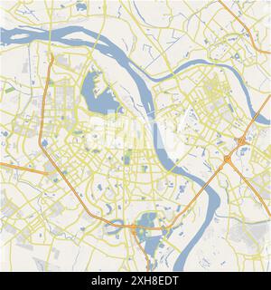Road map of Hanoi in Vietnam. Contains layered vector with roads water, parks, etc. Stock Vector
