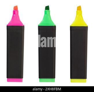 Set of three highlighters isolated on white background Stock Photo