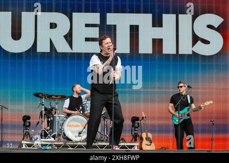 Glasgow, UK. 12th July, 2024. The band 'Picture This' played TRNSMT on the first day of the annual music festival, held in Glasgow Green, near Glasgow City centre, Scotland, UK. Credit: Findlay/Alamy Live News Stock Photo