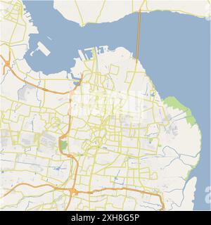 Road map of Surabaya in Indonesia. Contains layered vector with roads water, parks, etc. Stock Vector