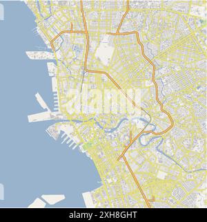 Road map of Manila in Philippines. Contains layered vector with roads water, parks, etc. Stock Vector
