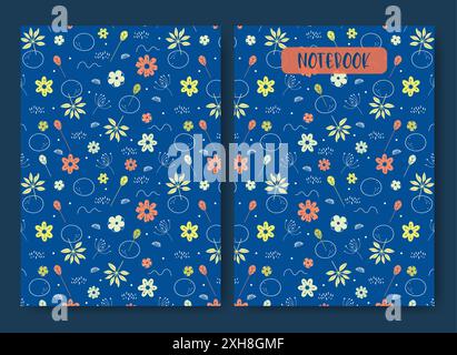 Seamless flourish pattern - cover design template. Notebook with springtime pattern. Cover page design aesthetic vector template school timetable for Stock Vector