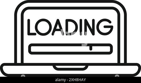 Minimalist icon of a laptop showing a loading bar, representing a system update in progress Stock Vector