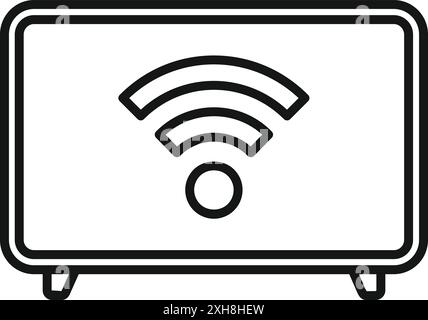 Outline icon of a smart tv showing a wifi signal, representing the concept of streaming Stock Vector