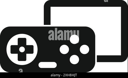 Black glyph icon representing a game console connected to a gamepad controller, for video game lovers Stock Vector