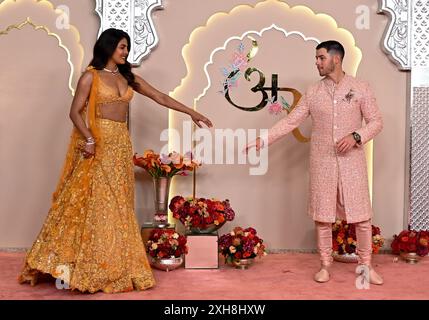 MUMBAI, INDIA - JULY 12: Indian actress Priyanka Chopra and husband Nick Jonas attending the Wedding ceremony of Anant Ambani and Radhika Merchant at the Jio World Convention Centre, BKC on July 12, 2024 in Mumbai, India. (Photo by Raju Shinde/Hindustan Times/Sipa USA) Stock Photo