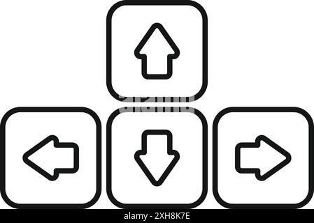 Four keyboard arrow keys showing up, down, left and right directions Stock Vector
