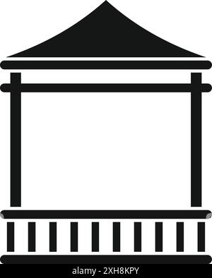 Black simple silhouette of a classic gazebo with railings on a white ...