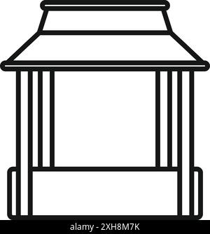 Simple line drawing of a market stall with a roof and countertop being built Stock Vector