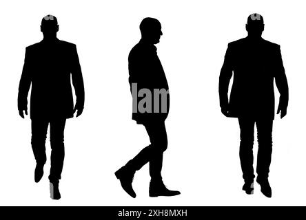 front, side and  back view of the same man walking with a jacket Stock Photo