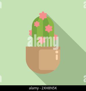 Blooming cactus growing in potted plant flat design illustration Stock Vector