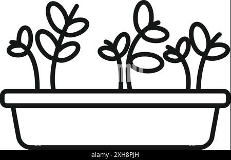 Simple line drawing of young plants growing in a seed tray Stock Vector