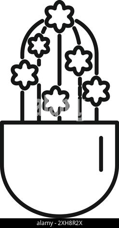 Minimalist line art icon of a cactus growing in a pot and blooming with flowers Stock Vector