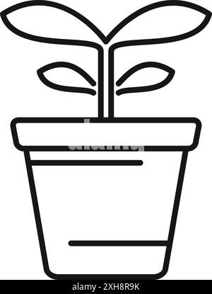 Small plant growing in a pot icon thin line for web and mobile, modern minimalist lineart design Stock Vector