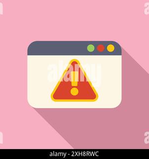 Browser window displaying error warning notification with exclamation mark Stock Vector