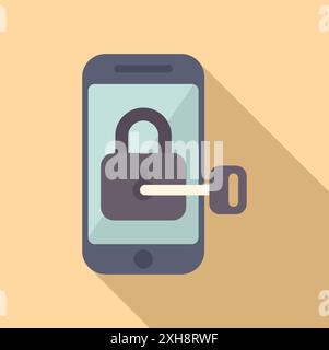 Key unlocking a padlock on a smartphone screen, representing mobile security and data protection Stock Vector