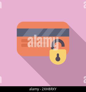 Unlocked padlock on a credit card representing financial data vulnerability and security breach Stock Vector