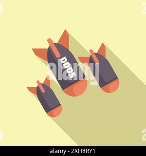 Cartoon bombs attacking, representing a ddos attack on a server, causing a network security breach Stock Vector