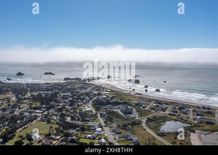 Aerial View of Homes on the Bluff in Bandon Oregon Stock Photo