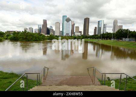 Buffalo Bayou Park, Houston flooded after Hurricane Beryl Stock Photo