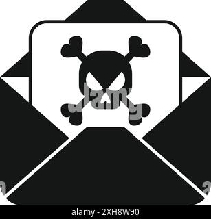 Envelope is open and a document with a skull and crossbones is coming out of it, symbolizing a computer virus Stock Vector