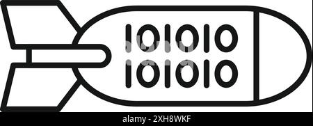 Line drawing of a bomb with binary code representing the threat of cyber warfare Stock Vector
