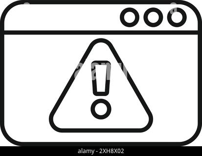 Line art icon of a website displaying an error message, emphasizing a critical system alert Stock Vector