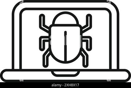 Simple line icon of a laptop showing a bug, indicating a cyber security breach Stock Vector