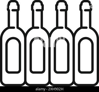 Line drawing of four identical bottles standing in a row, concept of multiplicity and mass production Stock Vector
