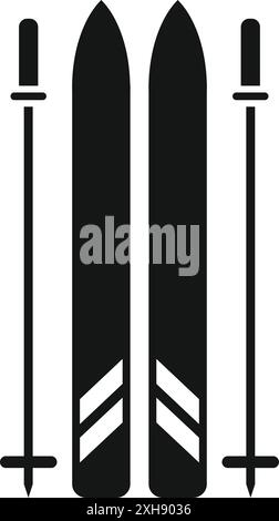 Black icon of mountain skis and poles standing upright, isolated on a white background Stock Vector