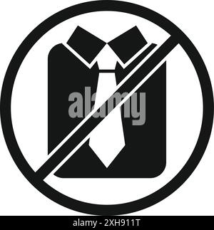 Simple icon is showing a shirt and tie with a slash through it, indicating a relaxed dress code Stock Vector