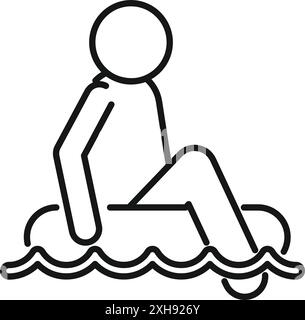 Minimalistic line art icon of a man relaxing on an inflatable mattress in a swimming pool Stock Vector